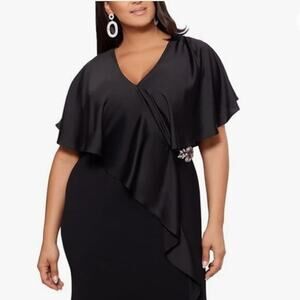 Xscape Dress Women's Black Plus Cocktail Ruffled Embellished Maxi Sz‎ 20W NWT